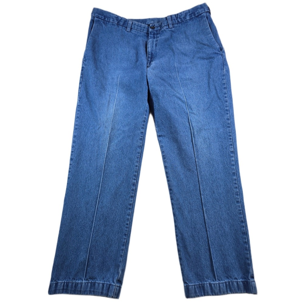 Haggar Denim Pants Mens 40x29 Blue Jean Cotton Permanent Crease Trousers